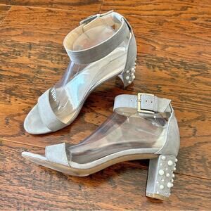 Nine West Prellao Pearl Studded Block Heel Ankle Strap Sandals US 9